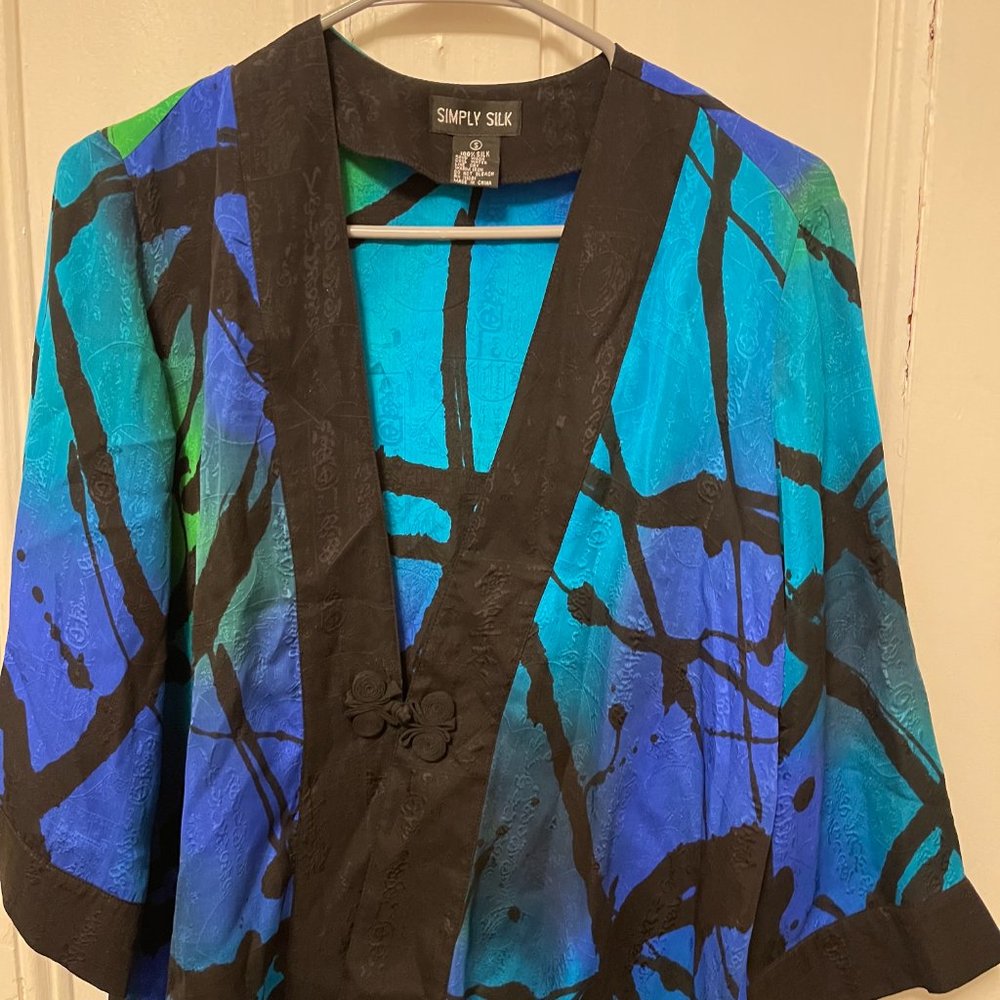 Women's Silk Shirt Vintage Blue/Green Design